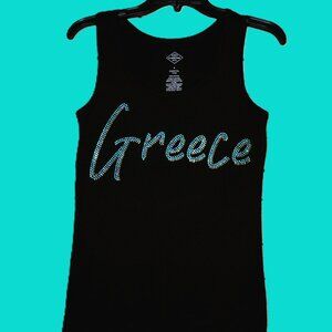 Greece rhinestone   black sleeveless tank sz XS S M L XL XXL 1X…